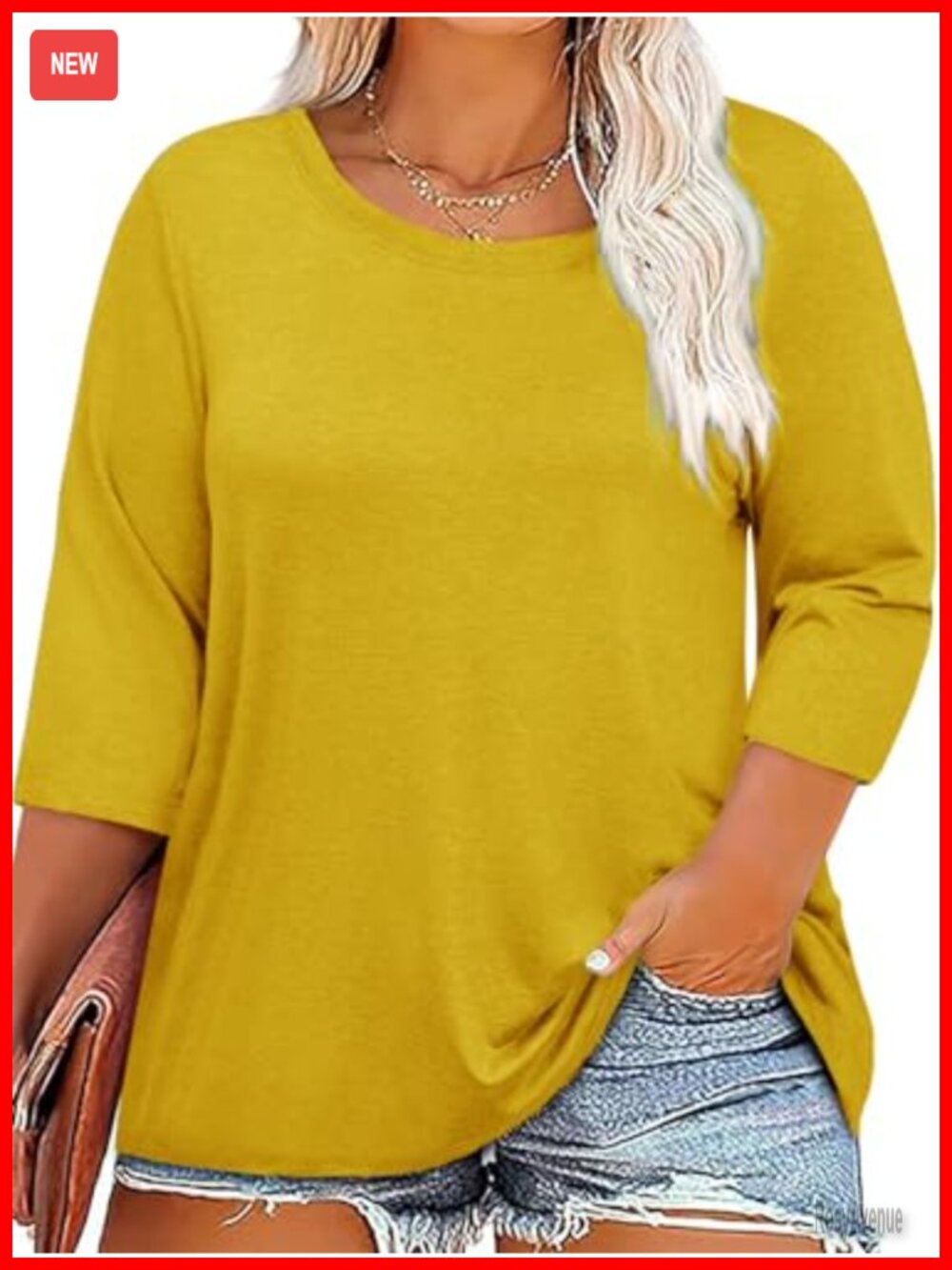 Plus Size 3/4 Sleeve Crew Neck Tunic Blouse Casual Loose Fit Top